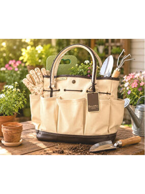Picnic at Ascot Canvas Garden Tote Multi Pocket Tool Bag Cream Brown NWT 341WK